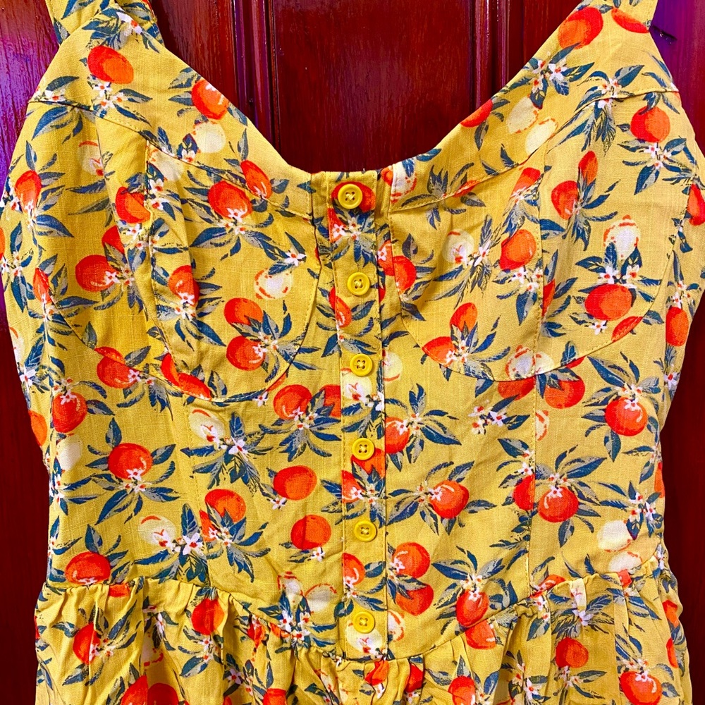 Wild Fable Yellow Fruit Print Sleeveless Button Front Romper- Women’s Size Large